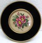 Needlepoint Art Flowers Wooden Frame under Convex Glass