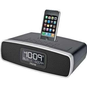  New Black Dual Alarm Clock Radio with AM/FM Radio and iPod 