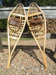 Vintage Wooden Rawhide Canadian Snow shoe leather climbers  
