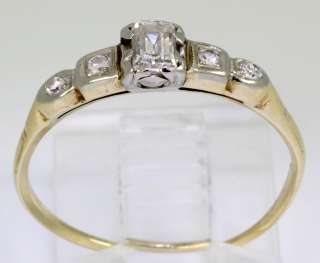   feminine antique diamond and 14k yellow gold engagement ring measuring
