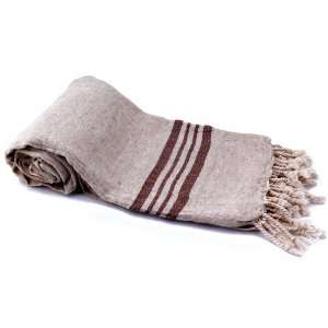 Linen Turkish Bath Towel Pestemal   Brown Stripes On Natural Color 