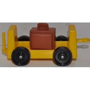 Vintage Little People Yellow Baggage Car Cart & Brown Luggage Piece 