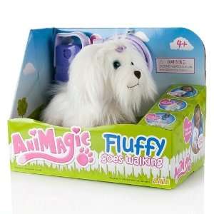  AniMagic Fluffy Go Walking Puppy   White with Purple Bow 